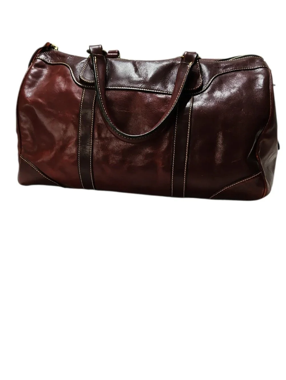 Holland Sport USA Burgundy Leather Travel Weekender Duffle Bag 17